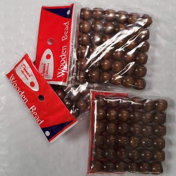 108 Brown Wooden beads for crafts , braids, locks +  3 packs x 36 bead = 108 pc - Picture 1 of 9